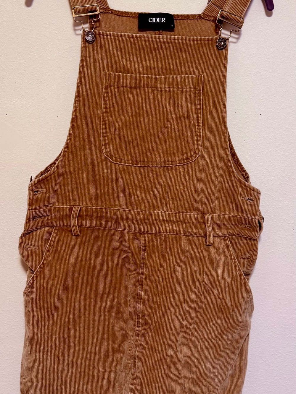 Cider Tan Corduroy Overall Mini Dress Pinafore Jumper Size Small